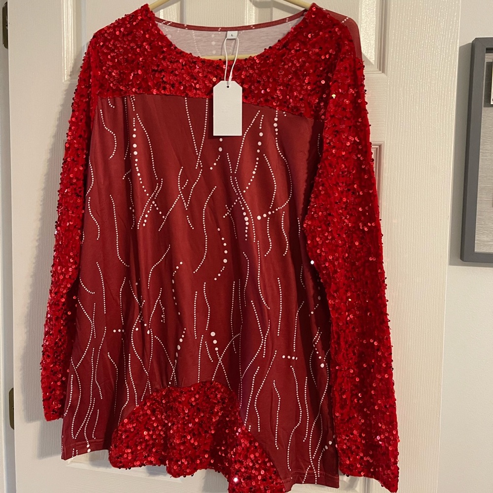NWT Red size large. Long sleeve, Sequin detail